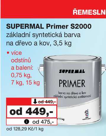 SUPERMAL Primer S2000 základní syntetická barva na dřevo a kov, 3,5 kg