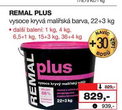 kg REMAL PLUS vysoce kryvá malířská barva, 22+3 kg