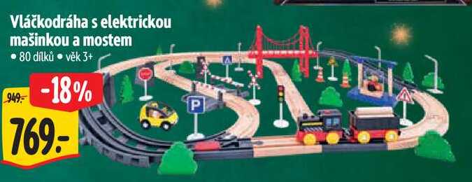 Vláčkodráha s elektrickou mašinkou a mostem