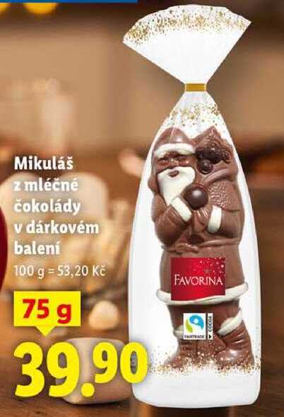 Mikuláš z mléčné čokolády v dárkovém balení, 75 g