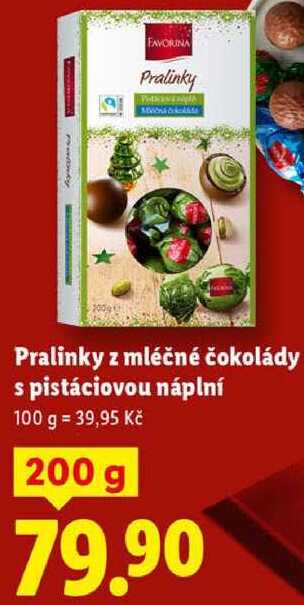 Pralinky z mléčné čokolády s pistáciovou náplní, 200 g 