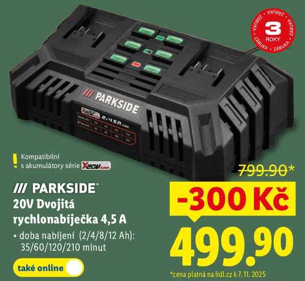 PARKSIDE 20V Dvojitá rychlonabíječka 4,5 A