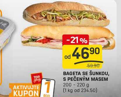 BAGETA SE ŠUNKOU, S PEČENÝM MASEM 200-220 g