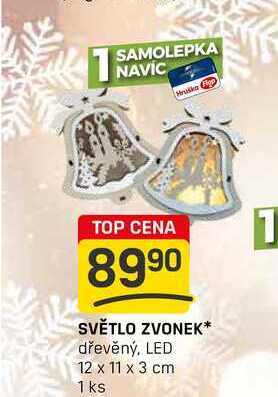 SVĚTLO ZVONEK* dřevěný, LED 12 x 11 x 3 cm 1 ks 