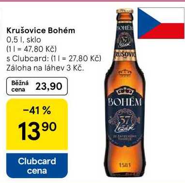 Krušovice Bohém, 0,5 l, sklo