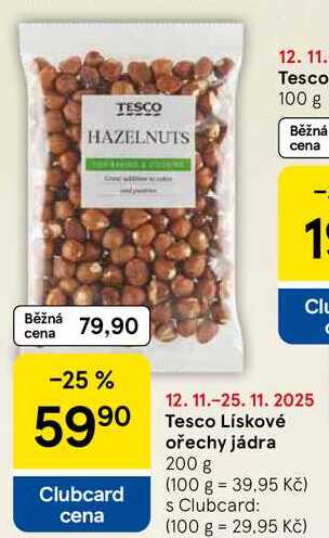 Tesco Lískové ořechy jádra, 200 g