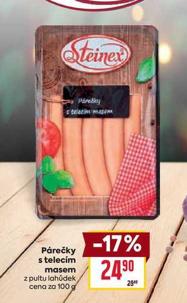 Párečky s telecím masem z pultu lahůdek cena za 100 g 