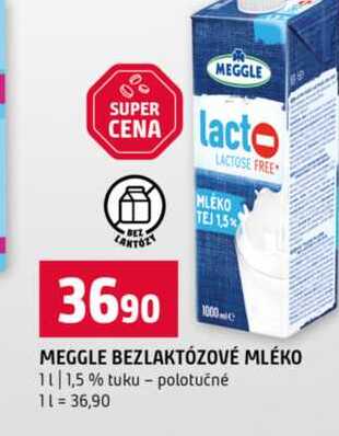 MEGGLE BEZLAKTÓZOVÉ MLÉKO 1l 1,5 % tuku polotučné 