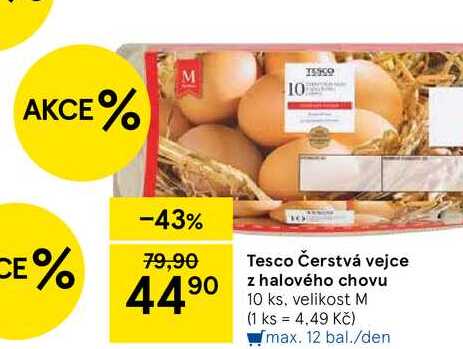 Tesco Čerstvá vejce z halového chovu, 10 ks, velikost M  