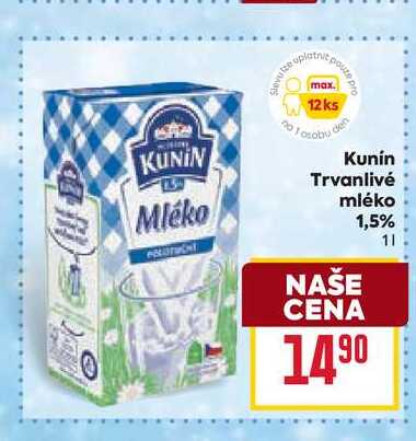 Kunín Trvanlivé mléko 1,5% 1l