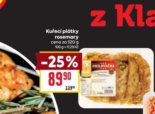Kuřecí plátky rosemary cena za 520 g  