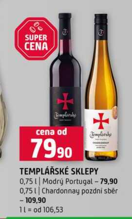 TEMPLÁŘSKÉ SKLEPY 0,75l Modrý Portugal 0,75l Chardonnay pozdní sběr 