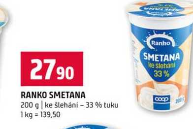 RANKO SMETANA 200 g ke šlehání 33% tuku 