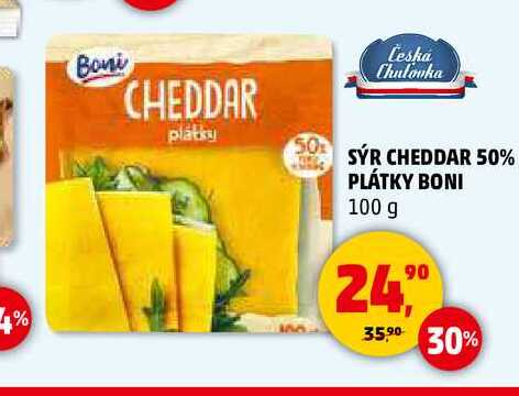 SÝR CHEDDAR 50% PLÁTKY BONI, 100 g