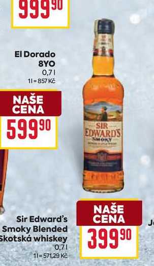 Sir Edward's NAŠE CENA Smoky Blended Skotská whiskey 0,7l
