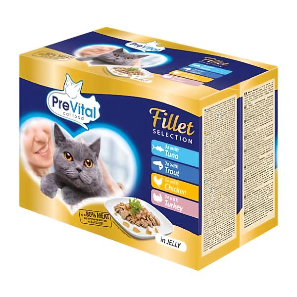 PreVital Dušené filetky 4 příchutě v želé 12x85g