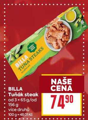 BILLA Tuňák steak od 3×65 g/od 156 g 