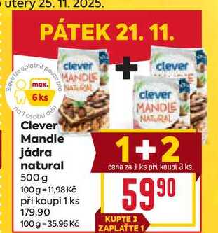 Clever Mandle jádra natural 500 g 