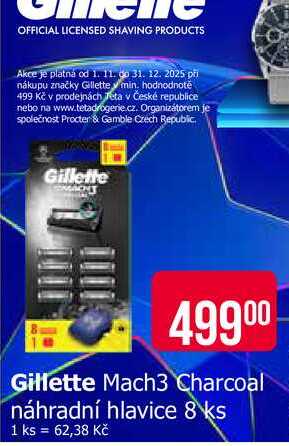 Gillette Mach3 Charcoal náhradní hlavice 8 ks 