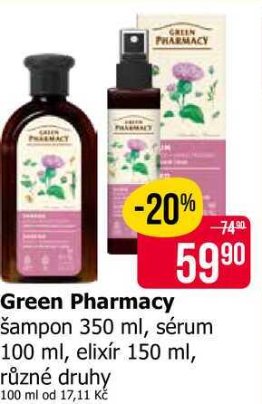  Green Pharmacy šampon 350 ml, sérum 100 ml, elixír 150 ml, různé druhy 