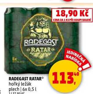 RADEGAST RATAR hořký ležák plech, 6x 0,5 l