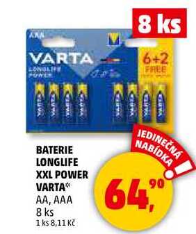 BATERIE LONGLIFE XXL POWER VARTA АА, ААА, 8 ks