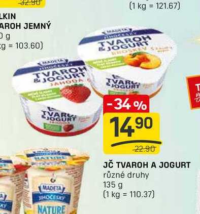 JČ TVAROH A JOGURT různé druhy 135 g