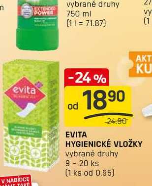 EVITA HYGIENICKÉ VLOŽKY vybrané druhy 9-20 ks