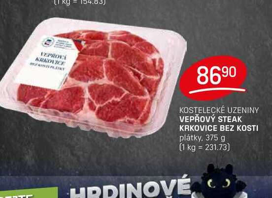 VEPŘOVÝ STEAK KRKOVICE BEZ KOSTI plátky, 375 g