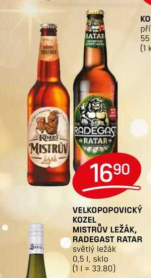 VELKOPOPOVICKÝ KOZEL MISTRŮV LEŽÁK, RADEGAST RATAR světlý ležák 0,5l