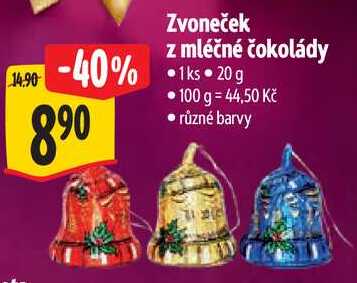 Zvoneček z mléčné čokolády, 20 g