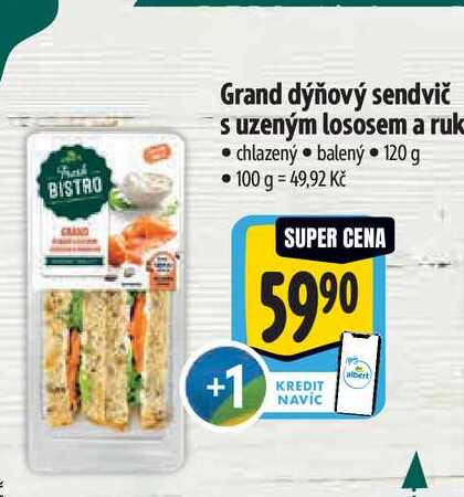 Grand dýňový sendvič s uzeným lososem a rukolou 120 g