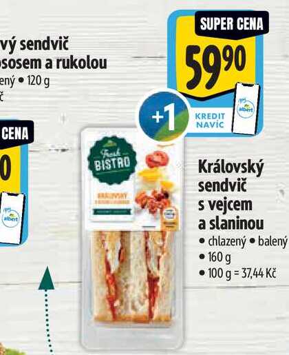 Královský sendvič s vejcem a slaninou 160 g