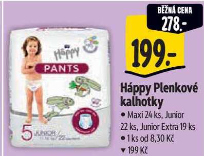 Háppy Plenkové kalhotky, Maxi 24 ks, Junior 22 ks, Junior Extra 19 ks