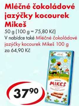 Mléčné čokoládové jazýčky kocourek Mikeš, 50 g (