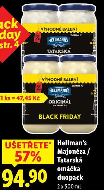 Hellman's Majonéza/Tatarská omáčka duopack, 2x 500 ml