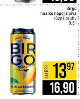 Birgo nealko nápoj z piva různé druhy 0,5l