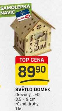 SVĚTLO DOMEK dřevěný, LED 8,5-9 cm různé druhy 1ks