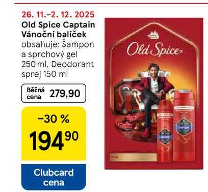 Old Spice Captain Vánoční balíček obsahuje: Šampon a sprchový gel 250 ml, Deodorant sprej 150 ml 