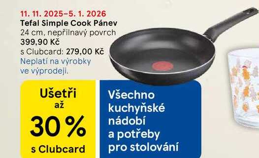 Tefal Simple Cook Pánev 24 cm, nepřilnavý povrch 