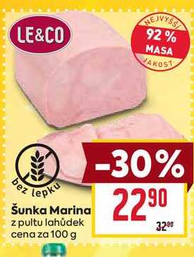Šunka Marina z pultu lahůdek cena za 100 g