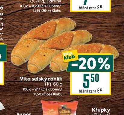 Vita selský rohlík 1 ks, 60 g