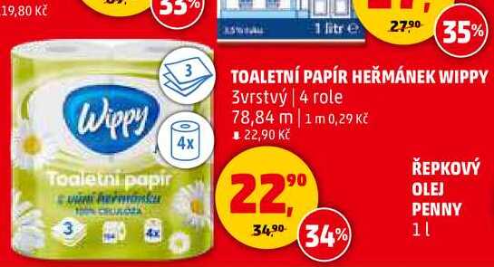 TOALETNÍ PAPÍR HEŘMÁNEK WIPPY, 4 role