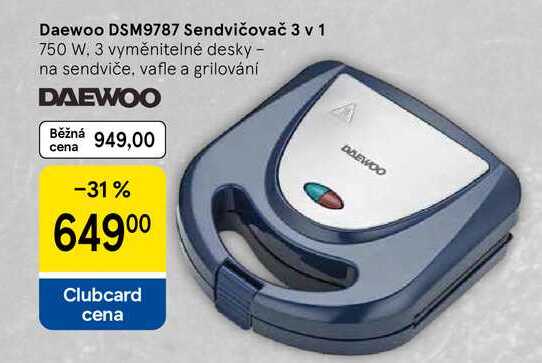 Daewoo DSM9787 Sendvičovač 3 v1, 750 W, 3 vyměnitelné desky - na sendviče, vafle a grilování 