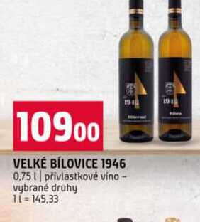 VELKÉ BÍLOVICE 1946 0,75l přívlastkové víno vybrané druhy