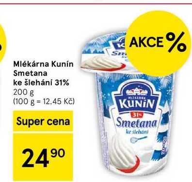 Mlékárna Kunín Smetana ke šlehání 31%, 200 g  