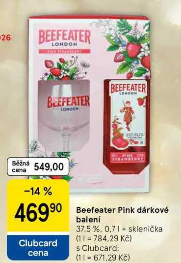 Beefeater Pink dárkové balení 37.5%, 0,7 l + sklenička 