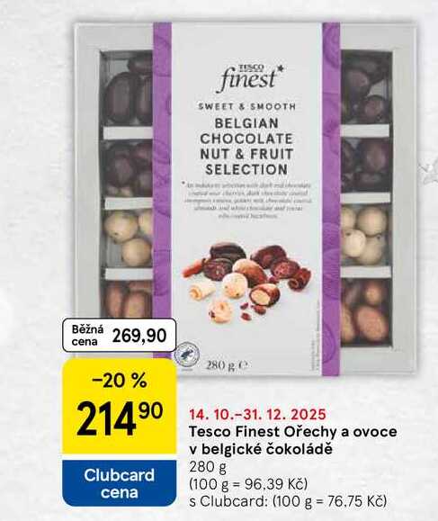 Tesco Finest Ořechy a ovoce v belgické čokoládě, 280 g  