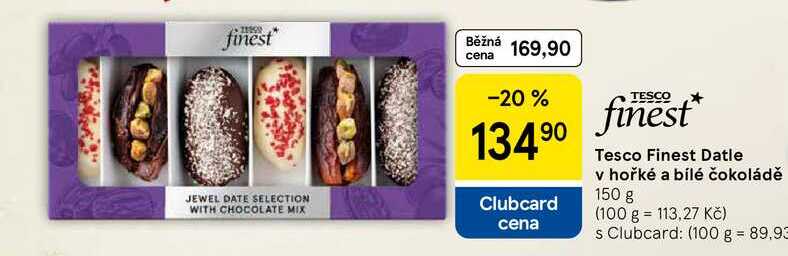 Tesco Finest Datle v hořké a bílé čokoládě, 150 g