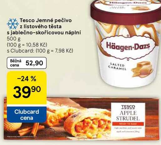 Tesco Jemné pečivo z listového těsta s jablečno-skořicovou náplní, 500 g 